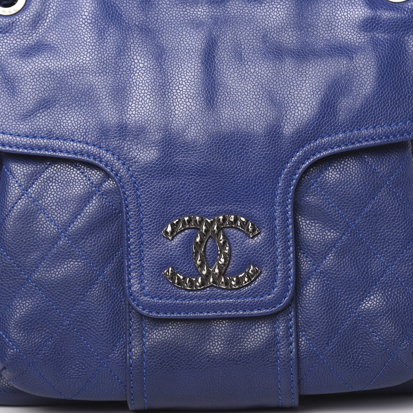 Glazed Caviar Coco Rider Flap Hobo Navy Blue