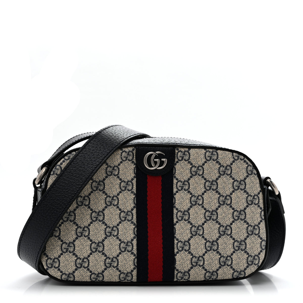 GG Supreme Monogram Textured Dollar Calfskin Web Small Ophidia Camera Bag Beige Blue