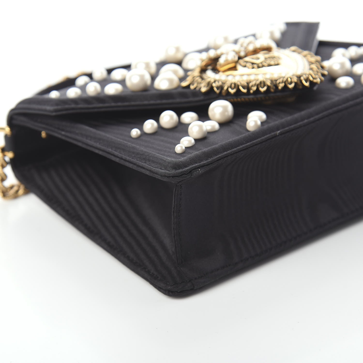 Dolce & Gabbana Moire Pearl Embellished Small Devotion Top Handle Bag Black 9 of 10