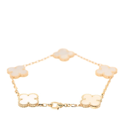 Van Cleef & Arpels 18K Yellow Gold Mother of Pearl 5 Motifs Vintage Alhambra Bracelet 3 of 8