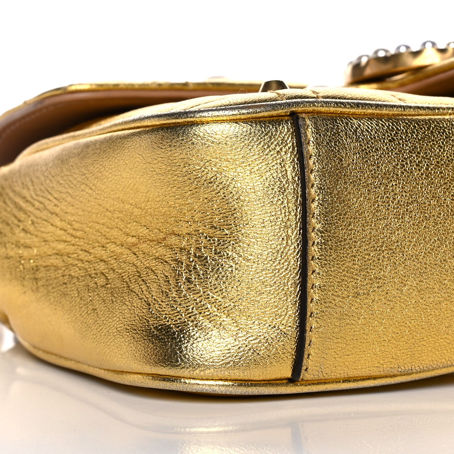 Metallic Calfskin Matelasse Studded Mini Pearly GG Marmont Shoulder Bag Gold