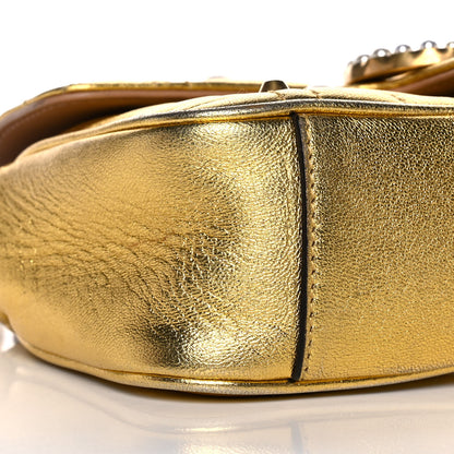 Gucci Metallic Calfskin Matelasse Studded Mini Pearly GG Marmont Shoulder Bag Gold 11 of 15