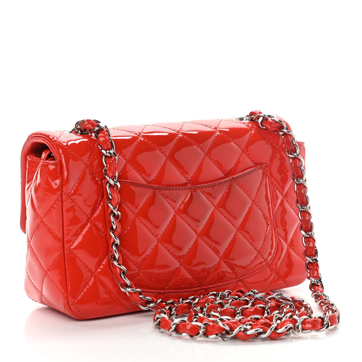 Patent Calfskin Quilted Mini Rectangular Flap Red