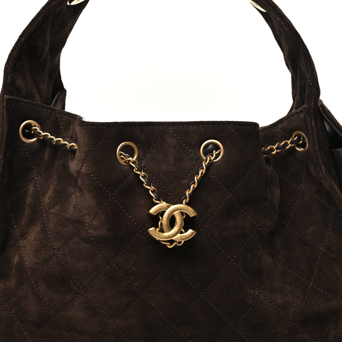 Suede Quilted Small Chanel 25 Handbag Dark Brown