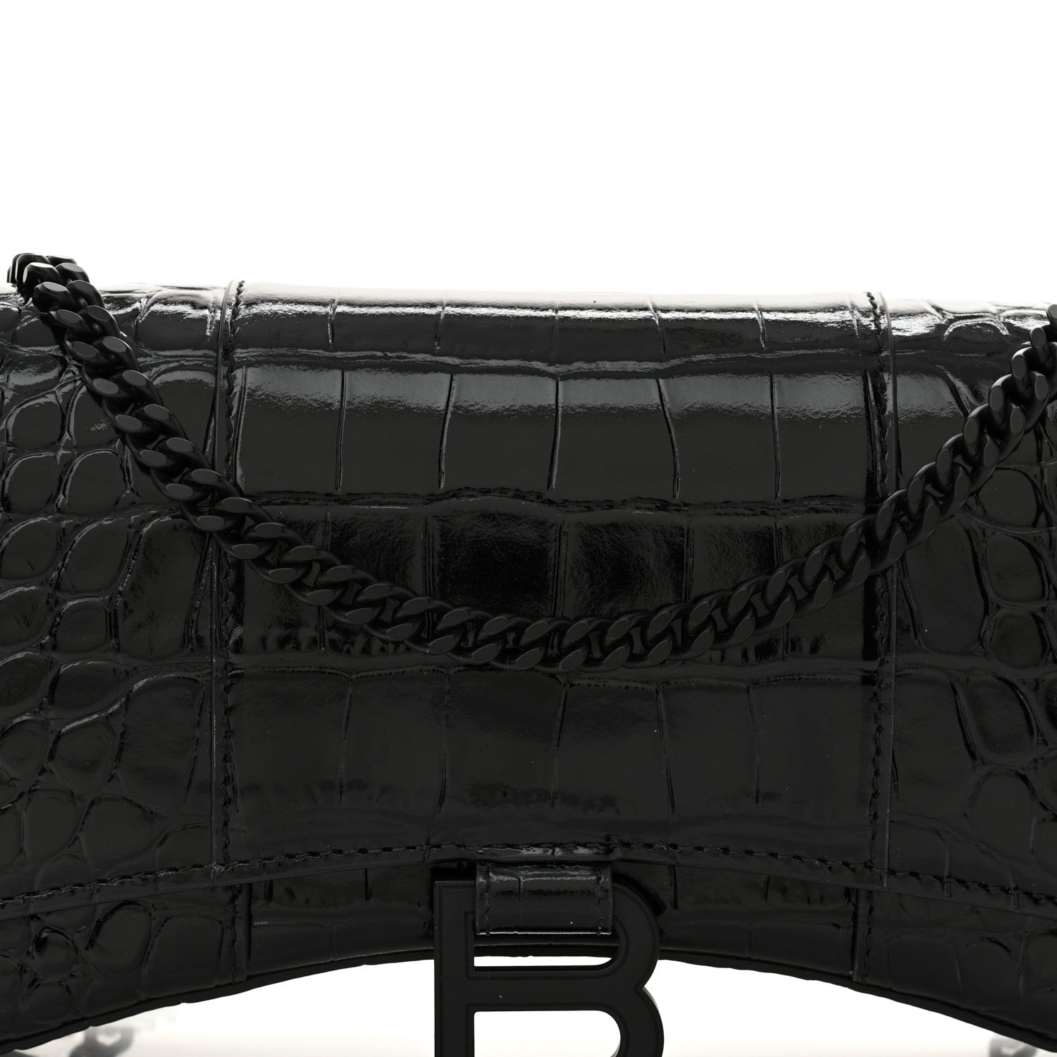 Balenciaga Shiny Calfskin Monochrome Crocodile Embossed Hourglass Chain Bag Black 8 of 13
