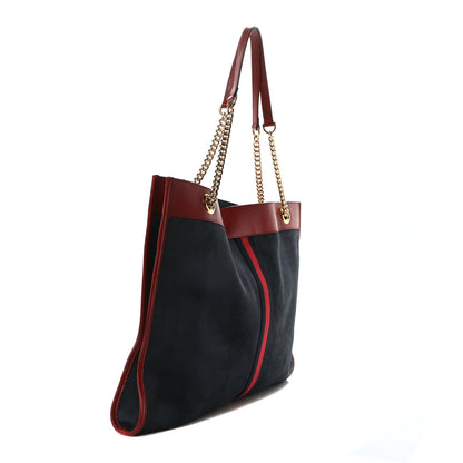 Gucci X MLB Suede Calfskin NY Yankees Large Rajah Chain Tote New Blue Romantic Cherry 4 of 11