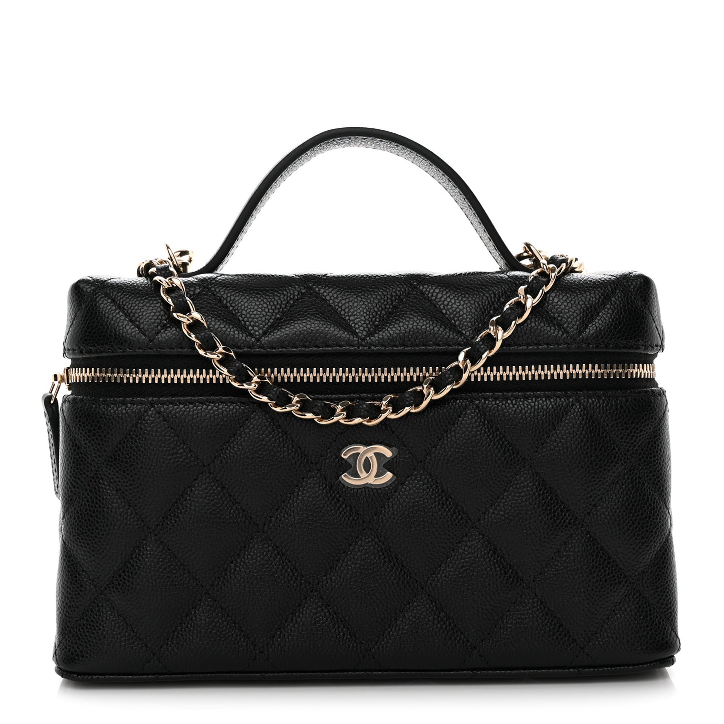 Caviar Quilted Top Handle Slim Vanity With Chain Black