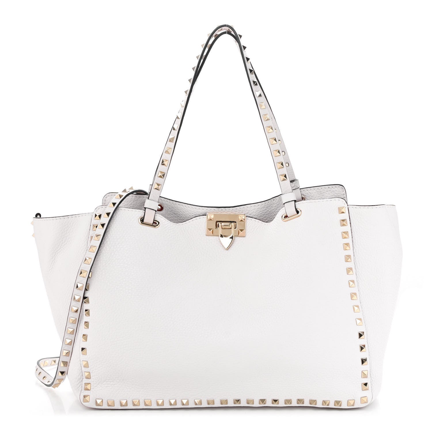 Valentino Garavani Pebbled Calfskin Medium Rockstud Tote White 1 of 10