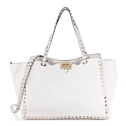 Valentino Garavani Pebbled Calfskin Medium Rockstud Tote White 1 of 10