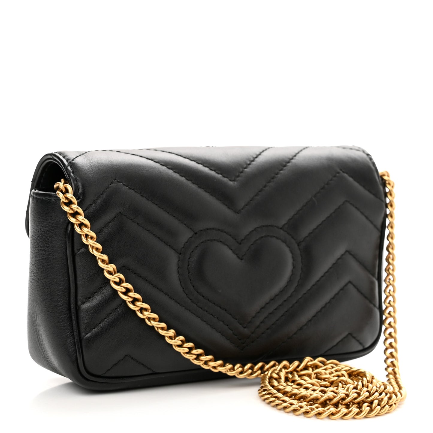 Calfskin Matelasse Super Mini GG Marmont Shoulder Bag Black