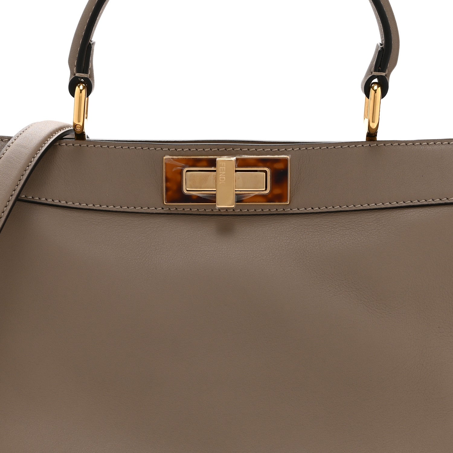 Fendi Vitello Seta Shiny Nappa Plexiglass Medium Peekaboo I SEE U Satchel Tortora 11 of 13