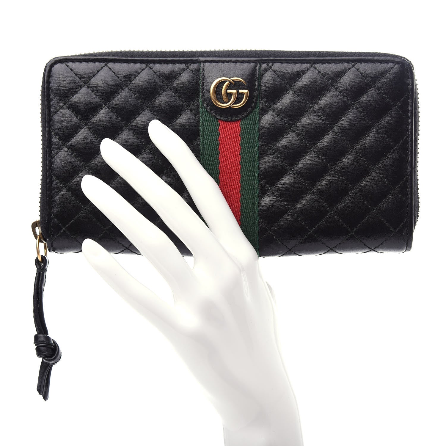 Gucci Calfskin Web Trapuntata GG Zip Around Wallet Black 2 of 7