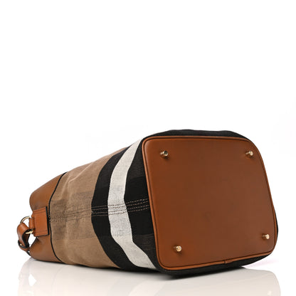 Burberry Grainy Calfskin Canvas Mega Check Medium Ashby Tassel Hobo Saddle Brown 4 of 13