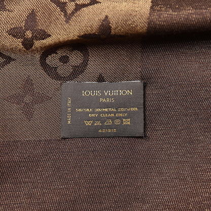 Louis Vuitton Silk Lurex Wool Monogram Shine Shawl Brown 3 of 7