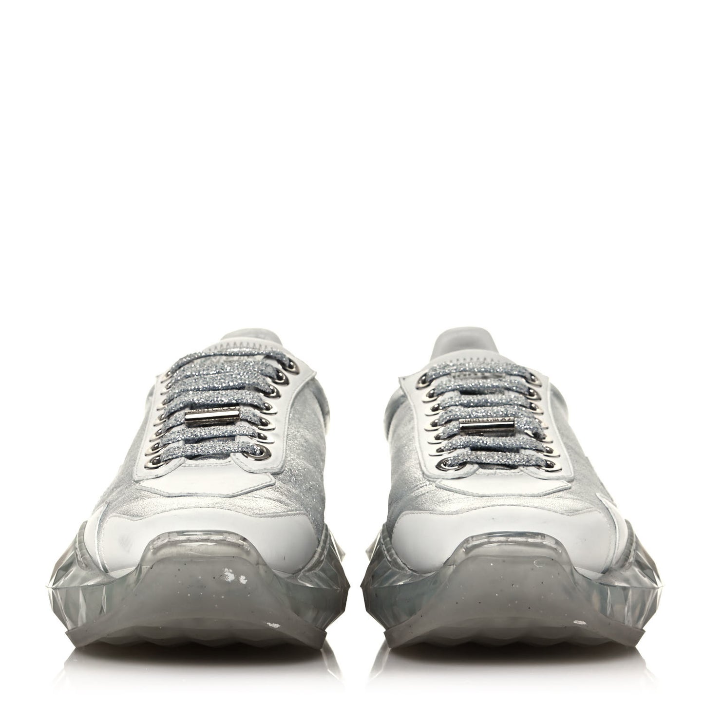 Metallic Calfskin Womens Diamond F Low Top Sneaker 36.5 White Silver