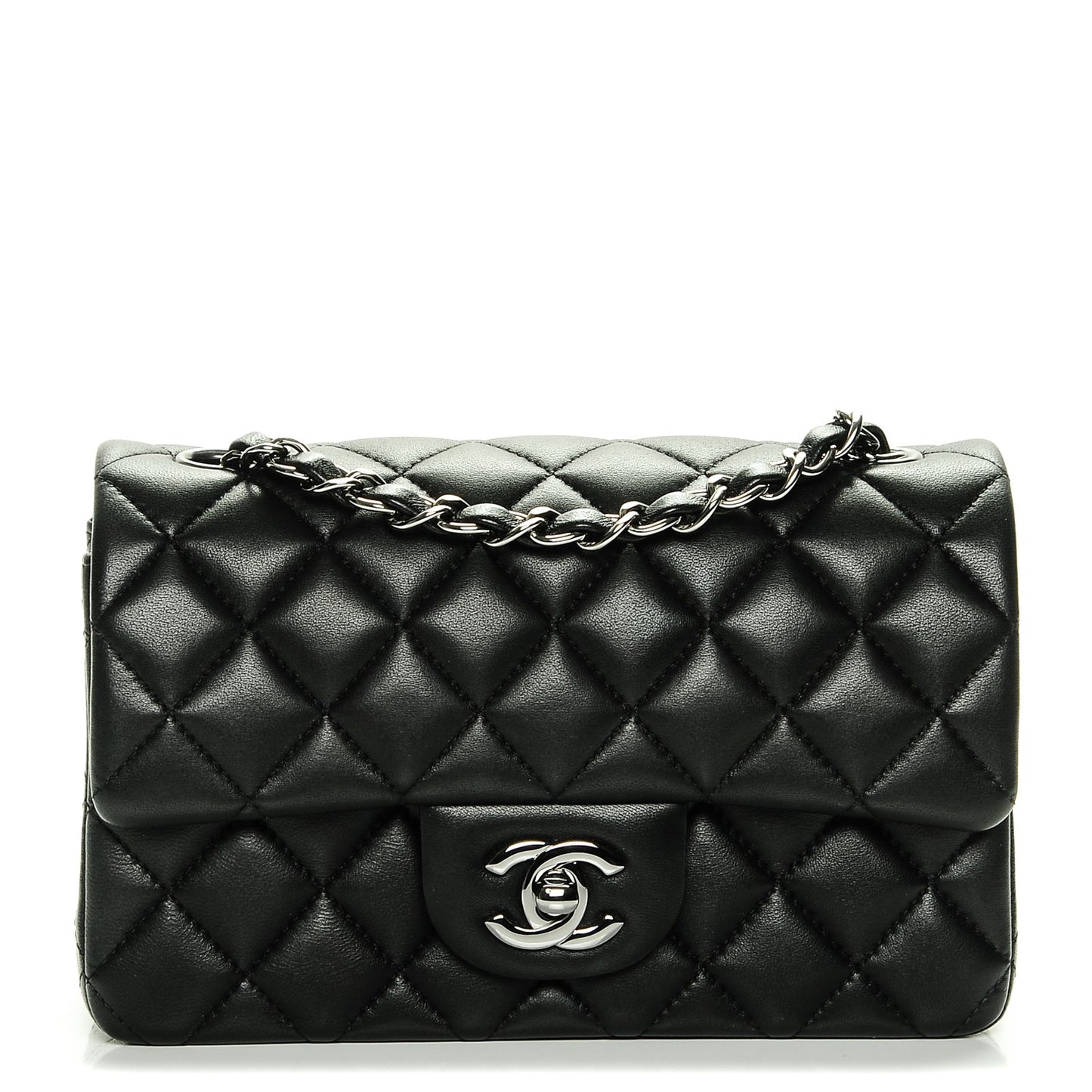 Lambskin Quilted Mini Rectangular Flap Black