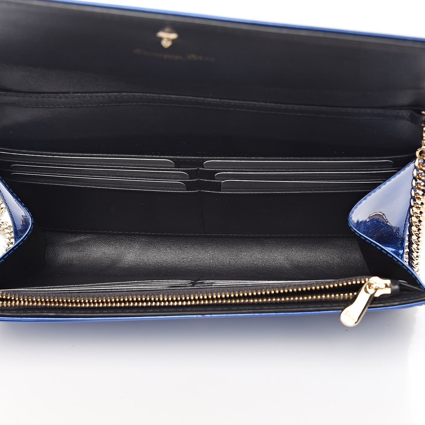 Metallic Patent Micro-Cannage Diorama Croisiere Chain Wallet Blue
