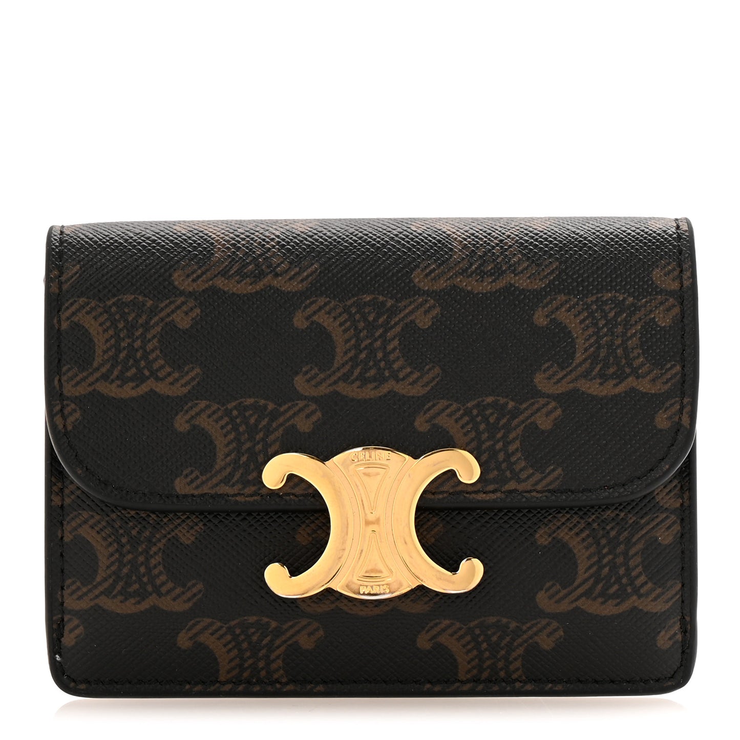 Triomphe Canvas Calfskin Flap Card Holder Tan