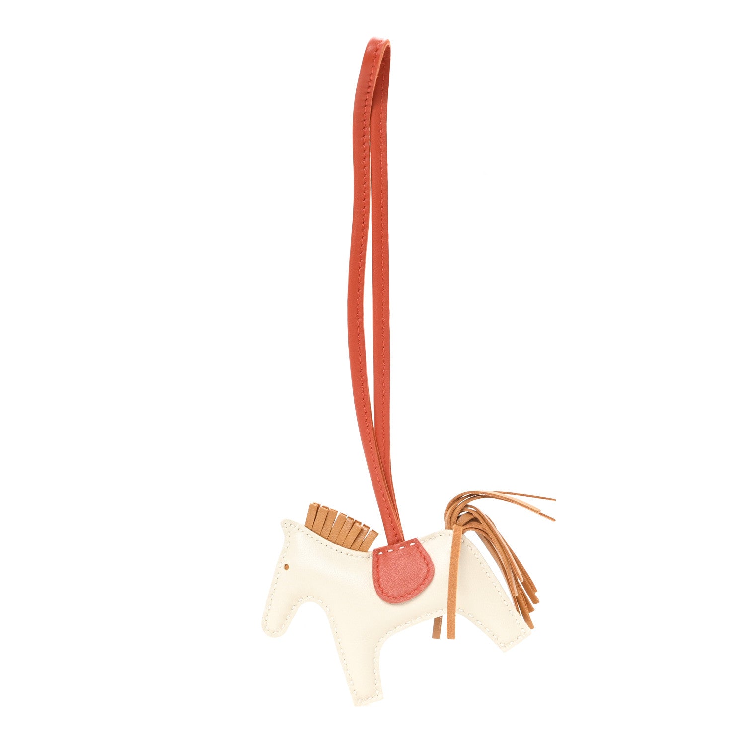 Hermes Milo Lambskin Grigri Rodeo Horse Bag Charm PM Craie Sesame Cornaline 1 of 4