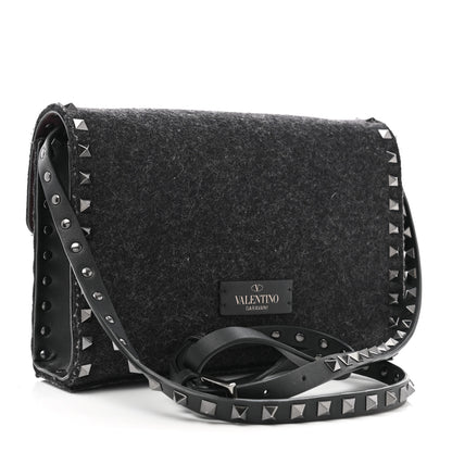 Valentino Garavani Wool Calfskin Medium Rockstud Flip Lock Crossbody Bag Black 3 of 9