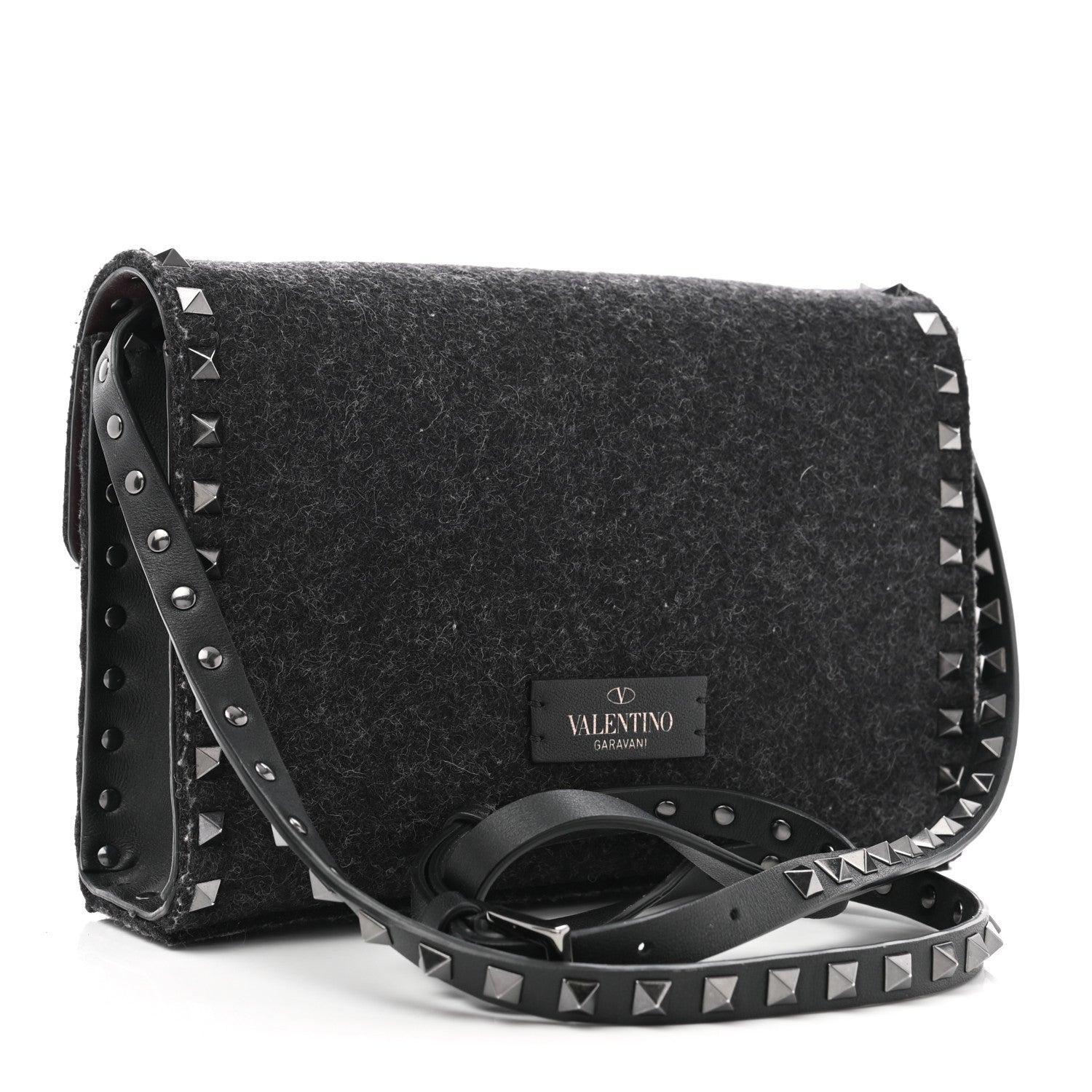 Valentino Garavani Wool Calfskin Medium Rockstud Flip Lock Crossbody Bag Black 3 of 9