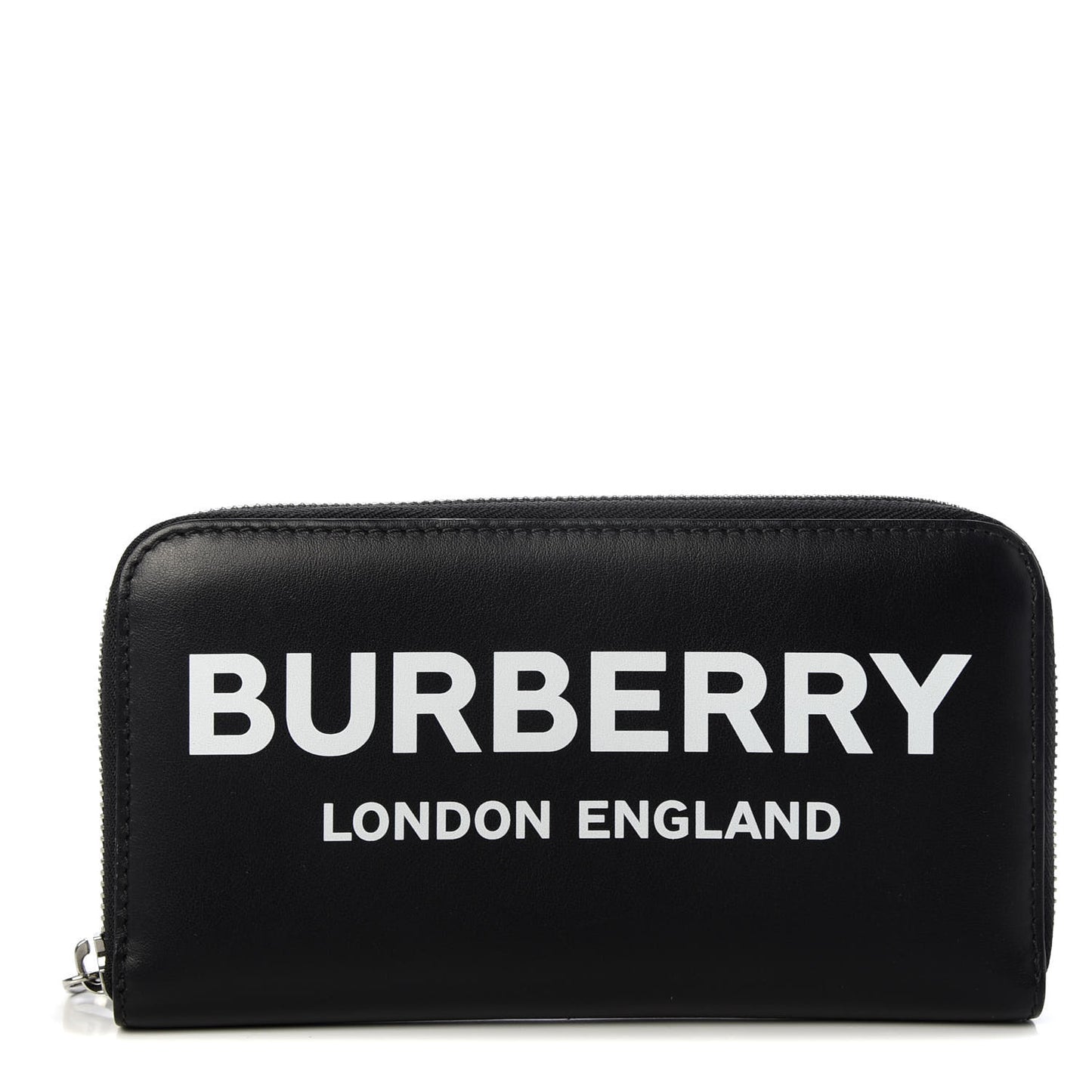 Smooth Calfskin Logo Print Zip Around Wallet Black