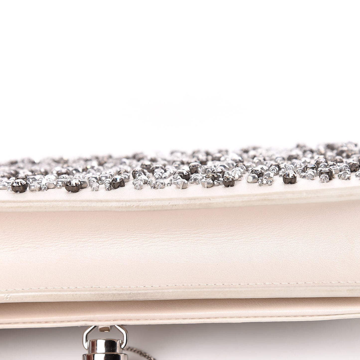 Calfskin Bead Embellished Kate Monogram Tassel Chain Wallet White