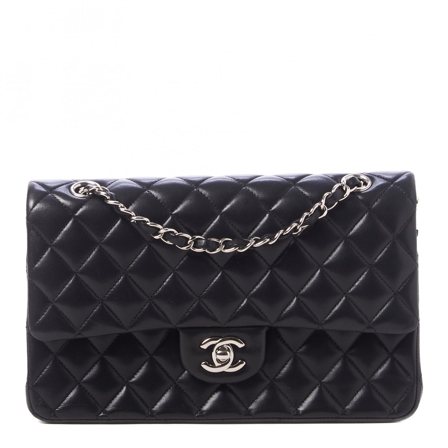 Lambskin Quilted Medium Double Flap Black