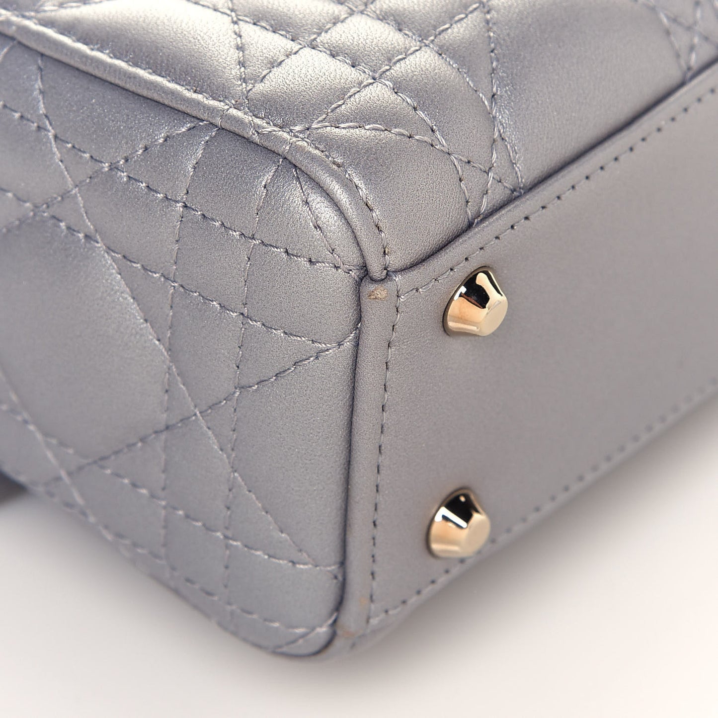Metallic Lambskin Cannage Mini Lady Dior Grey