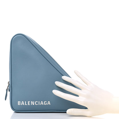 Balenciaga Shiny Day Calfskin Logo M Triangle Pouch Grey Blue White 2 of 10