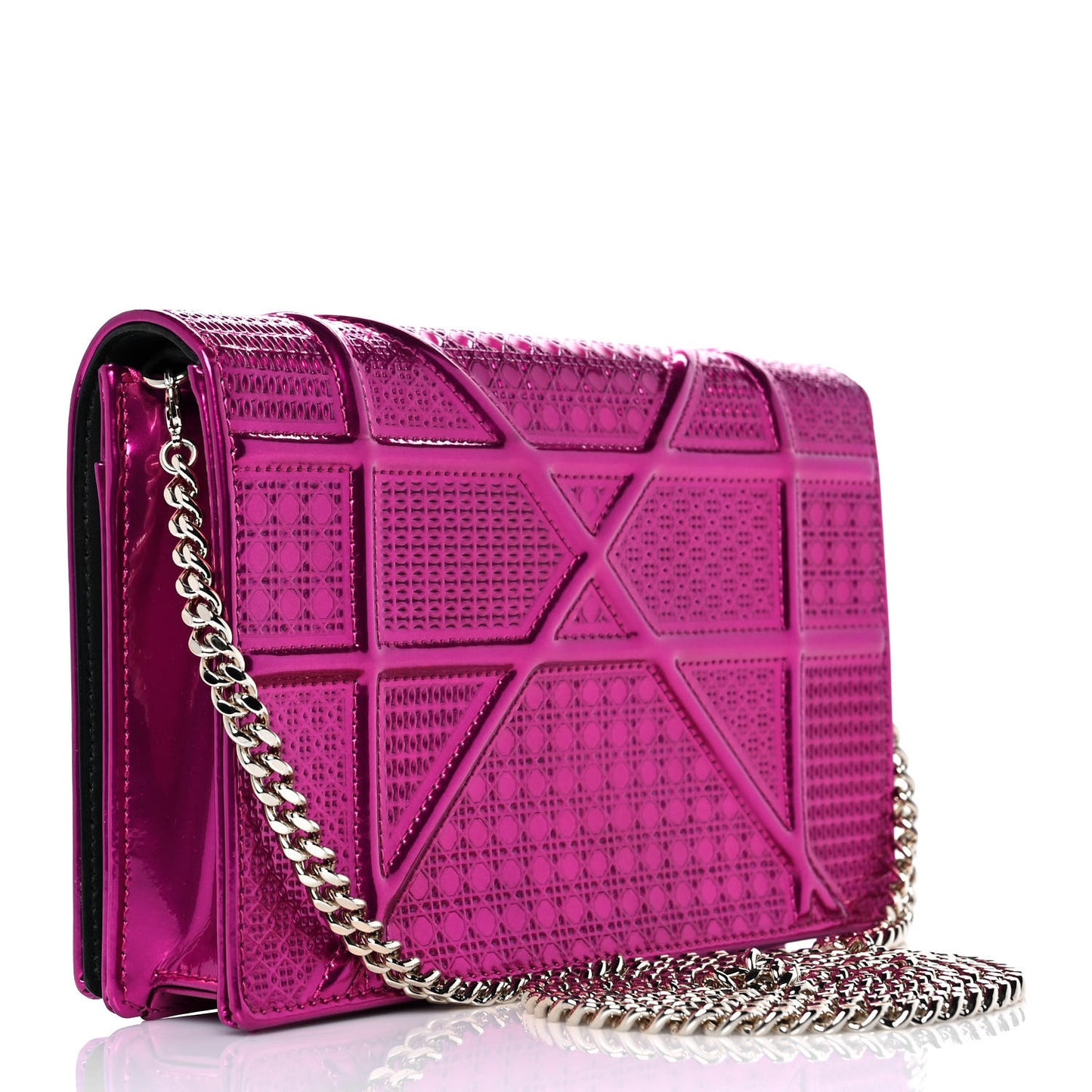 Patent Micro-Cannage Diorama Wallet on Chain Pouch Fuchsia