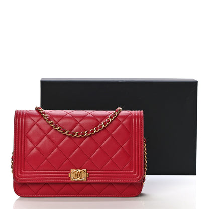 Chanel Lambskin Quilted Boy Wallet On Chain WOC Red 27 of 27