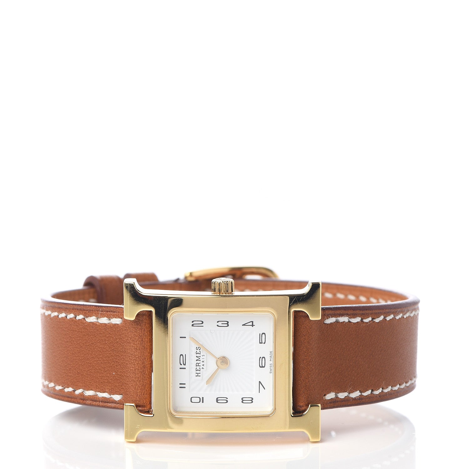 Hermes Stainless Steel Barenia 21mm Heure H Hour Quartz Watch Fauve 3 of 8