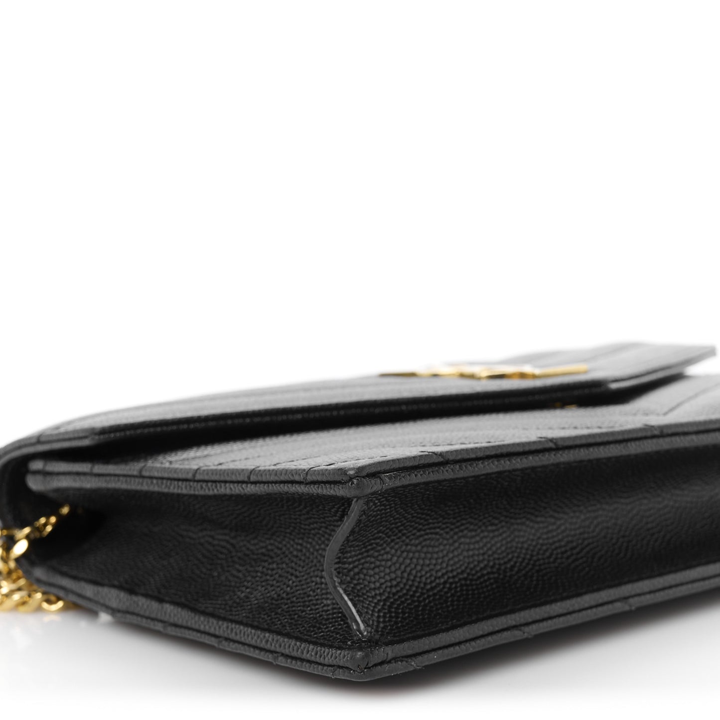 Grain De Poudre Matelasse Chevron Monogram Envelope Chain Wallet Black