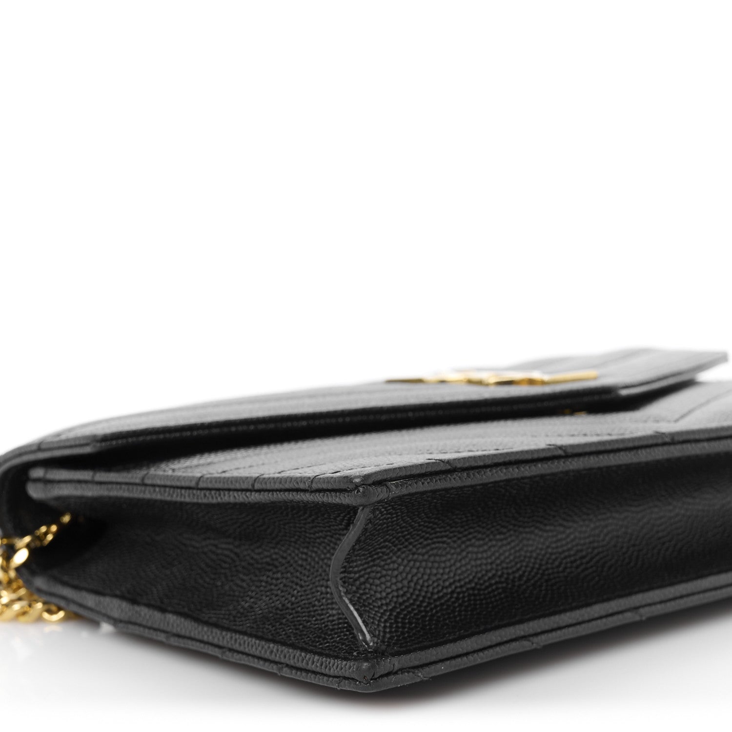 Saint Laurent Grain De Poudre Matelasse Chevron Monogram Envelope Chain Wallet Black 10 of 11