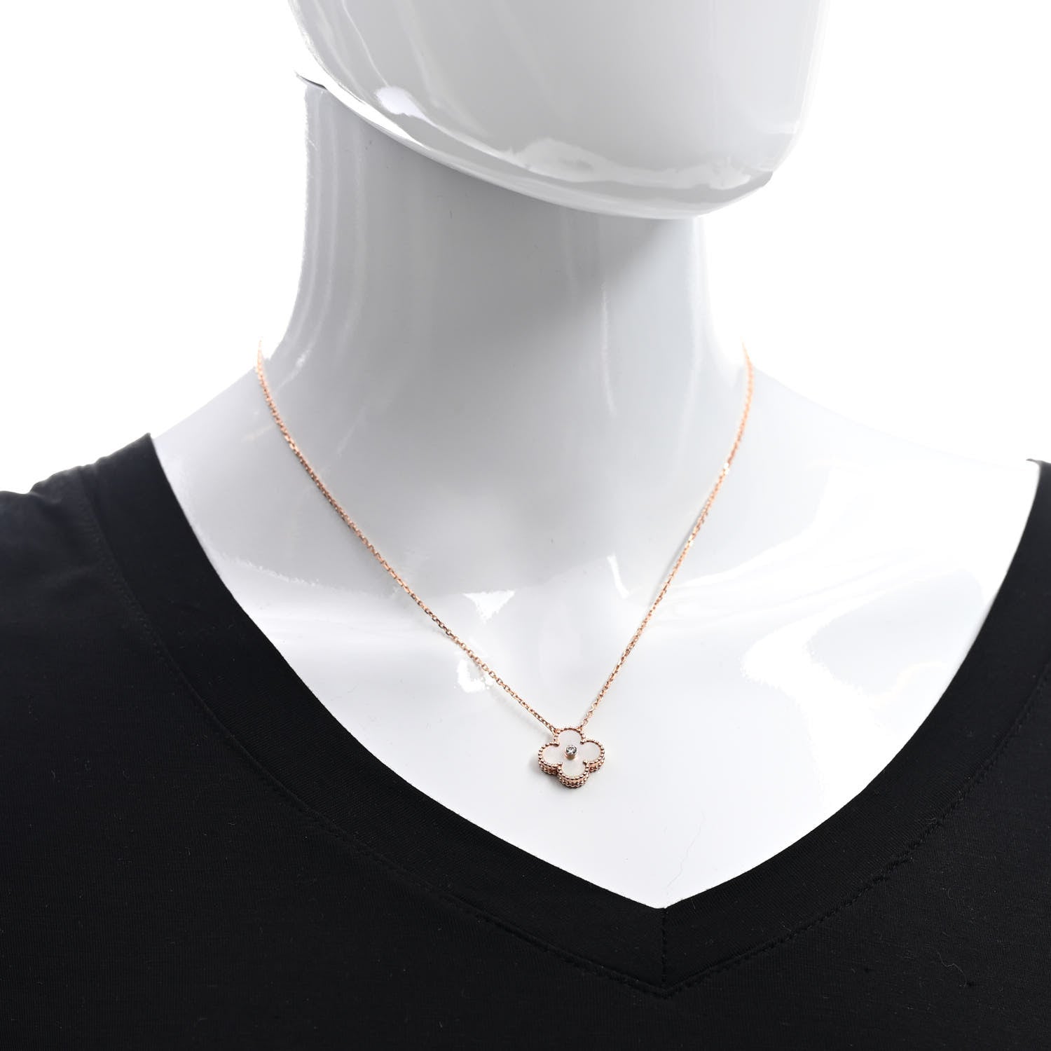 Van Cleef & Arpels 18K Rose Gold Diamond Mother of Pearl Vintage Alhambra Pendant Necklace 2 of 5