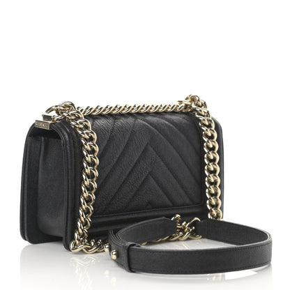 Chanel Iridescent Caviar Chevron Quilted Small Boy Flap Black 3 of 12