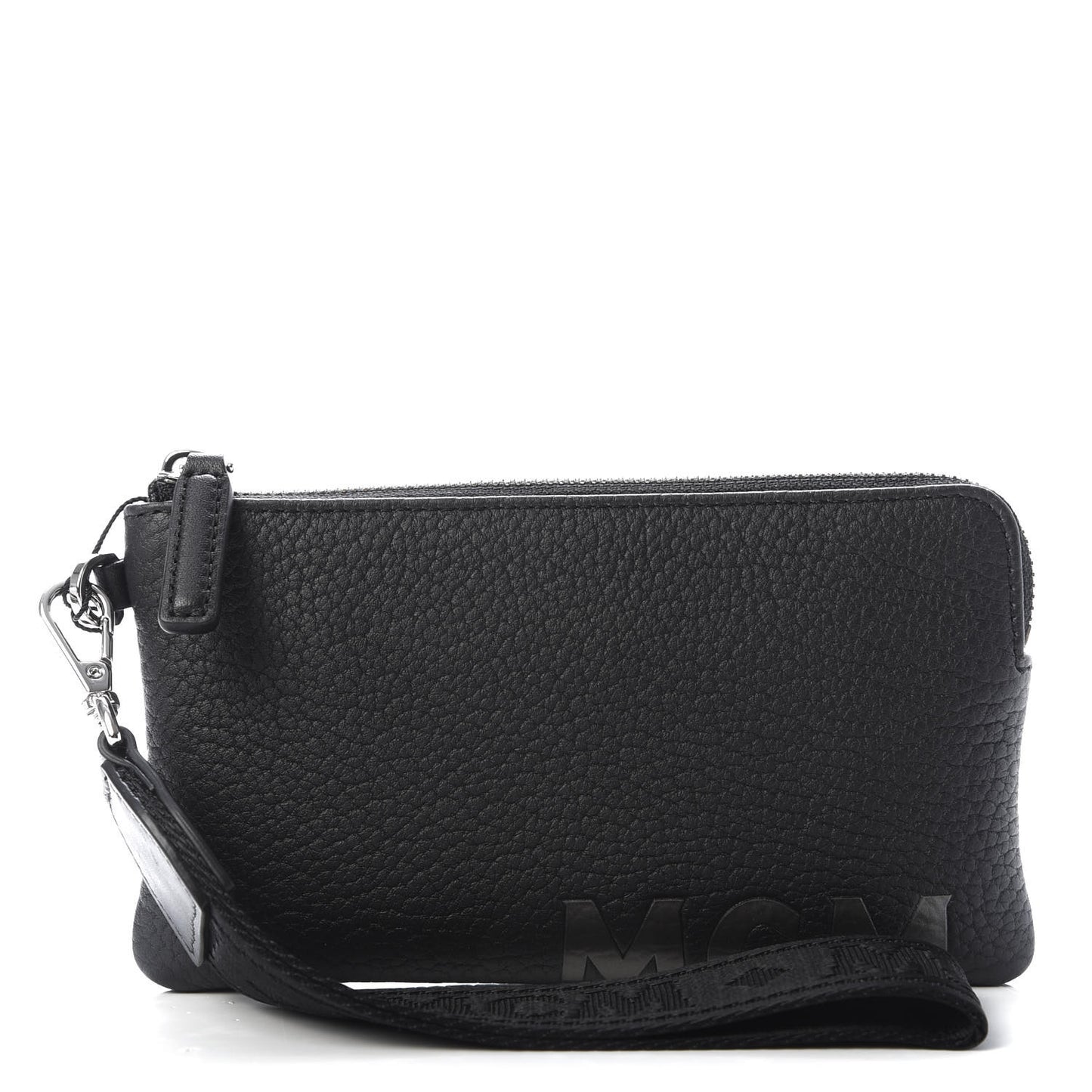 Calfskin Wristlet Logo Pouch Black