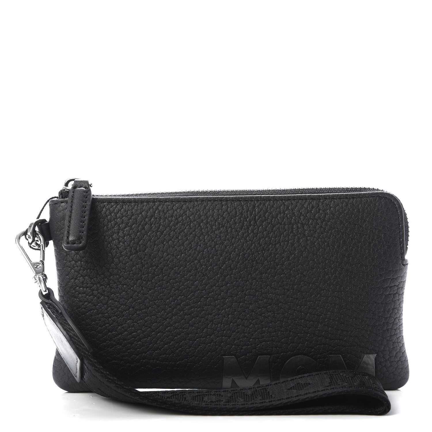MCM Calfskin Wristlet Logo Pouch Black 1 of 8