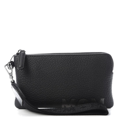 MCM Calfskin Wristlet Logo Pouch Black 1 of 8