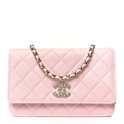 Chanel Caviar Quilted Crystal CC Wallet On Chain WOC Light Pink 1 of 12