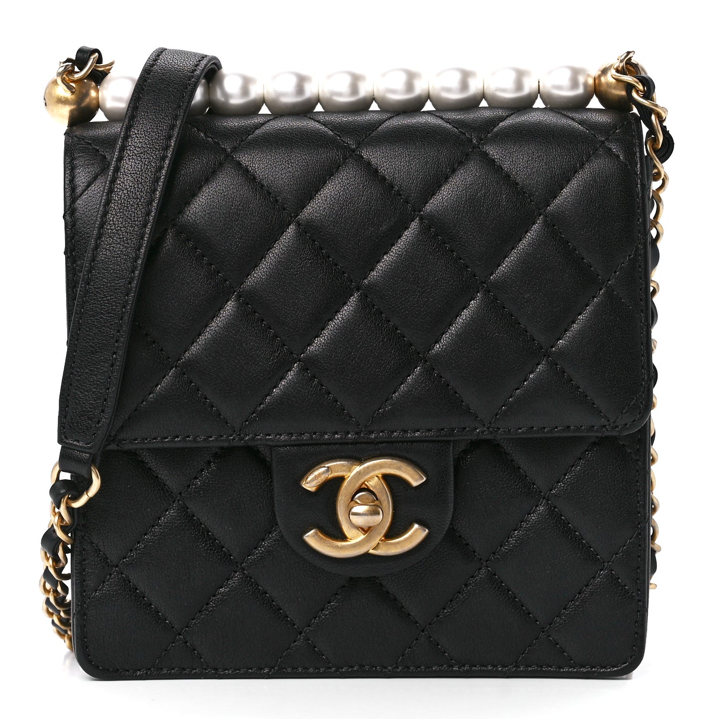 Lambskin Quilted Chic Pearls Flap Black