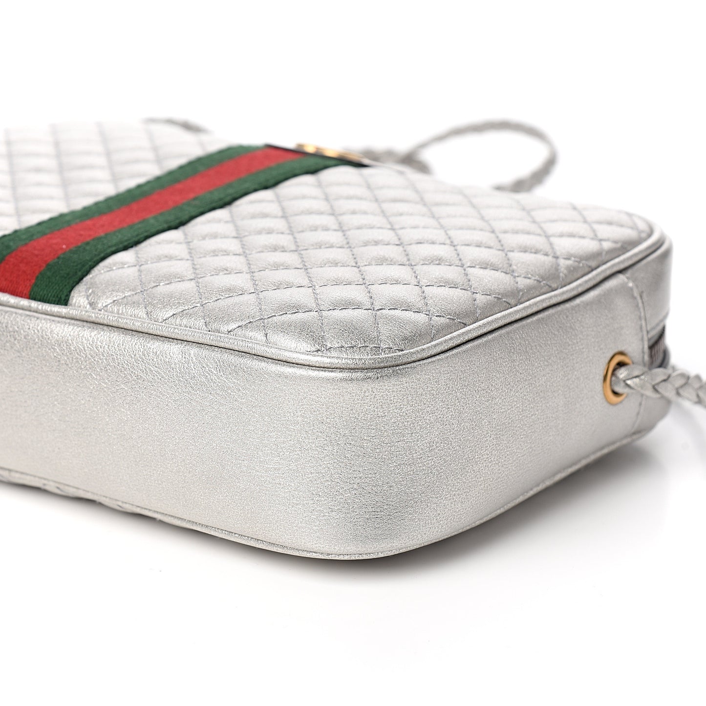 Laminated Nappa Web Trapuntata Small GG Shoulder Bag Argento