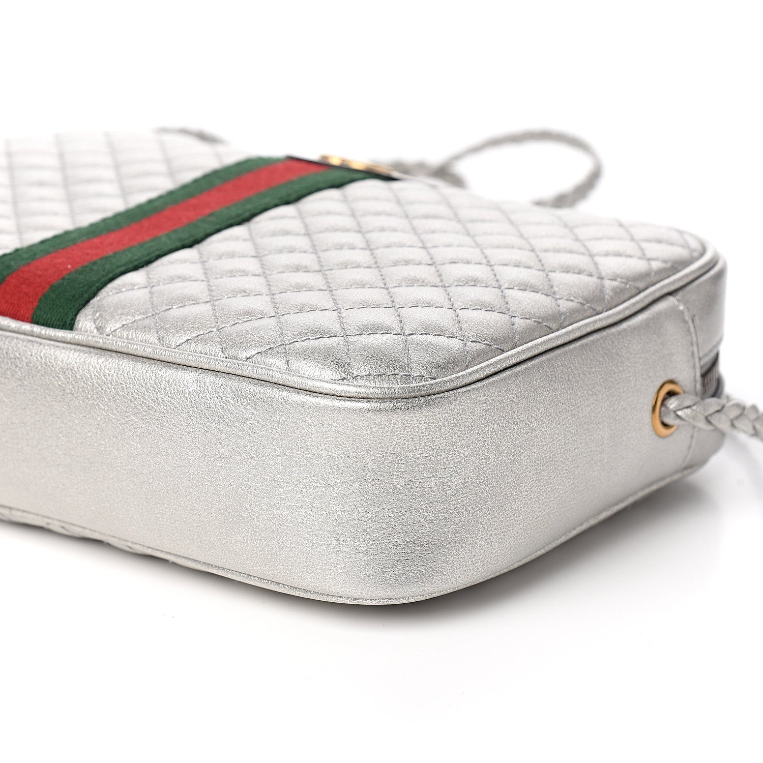 Gucci Laminated Nappa Web Trapuntata Small GG Shoulder Bag Argento 8 of 9