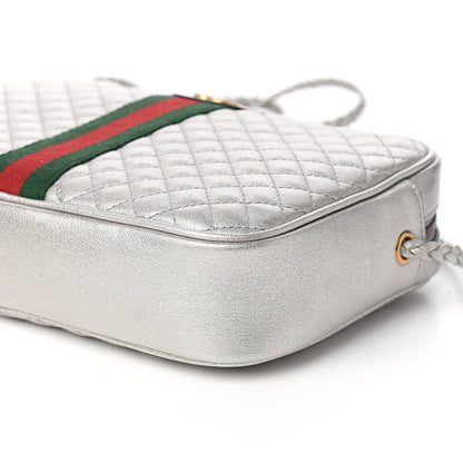 Gucci Laminated Nappa Web Trapuntata Small GG Shoulder Bag Argento 8 of 9