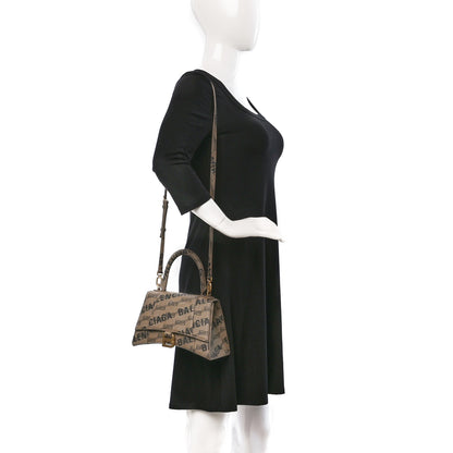 Balenciaga Coated Canvas BB Monogram Logo Print Small Hourglass Top Handle Bag Beige Brown Black 2 of 12