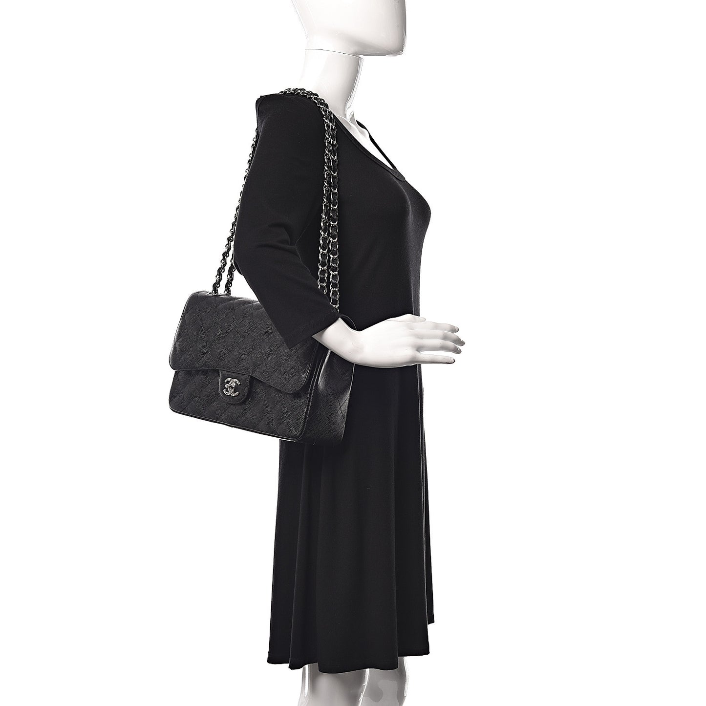 Caviar Quilted Jumbo Double Flap Black