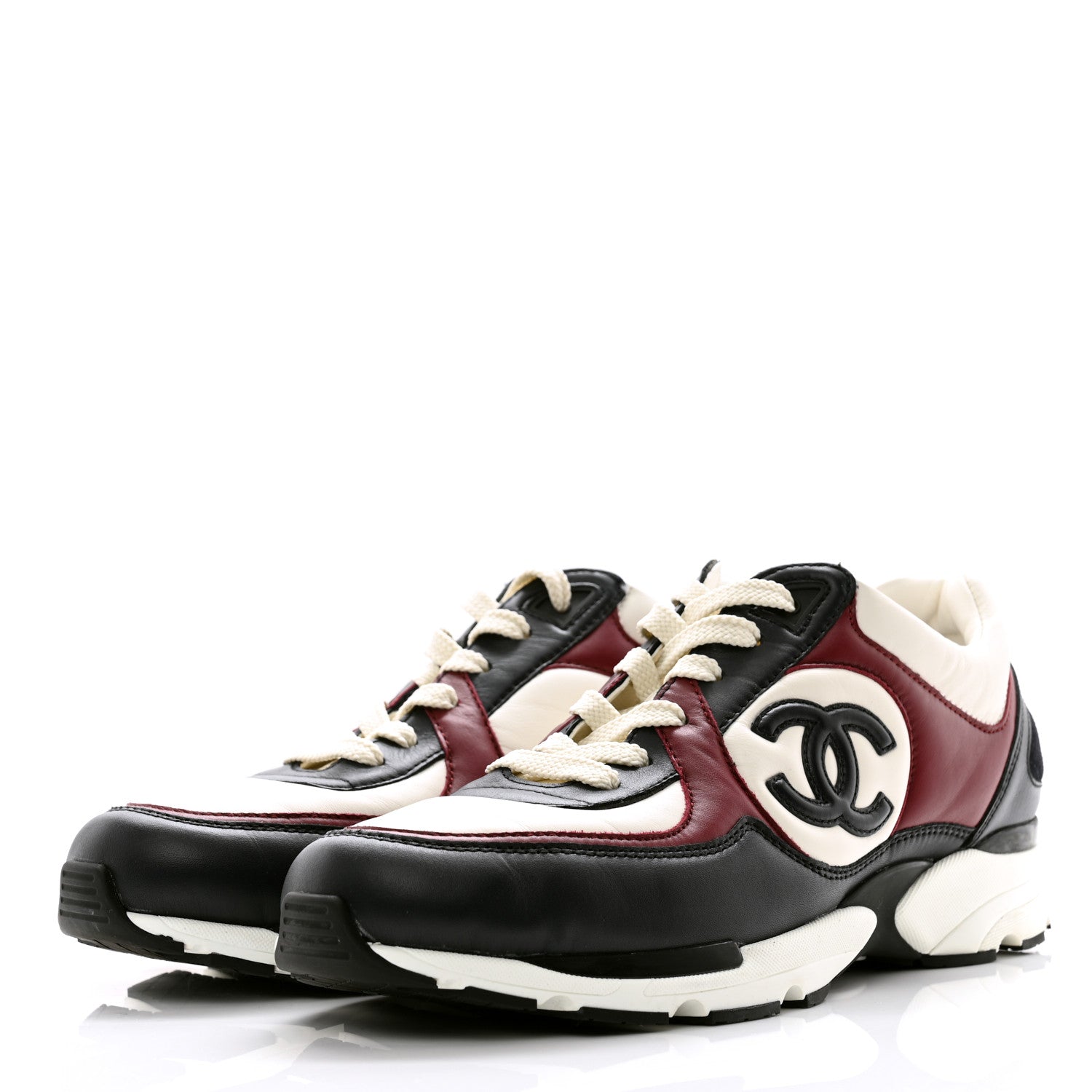 Chanel Calfskin CC Sneakers 40.5 Burgundy White 3 of 8