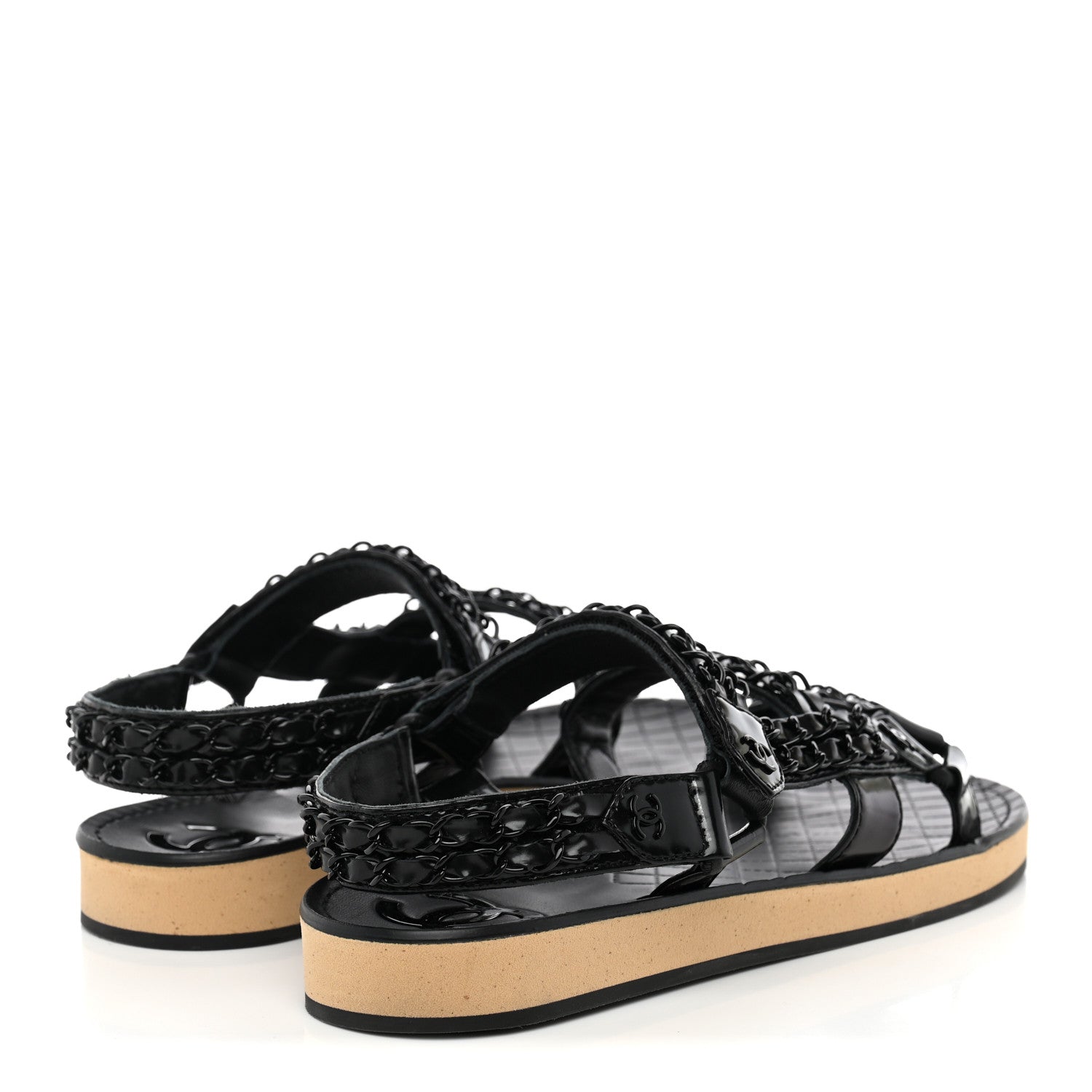 Chanel Laminated Goatskin Chain Sandals 38 Black 3 of 8