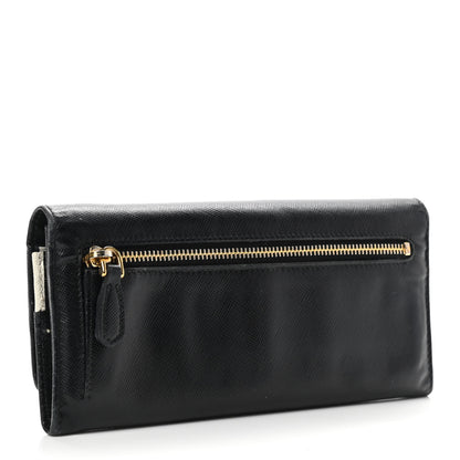 Prada Saffiano Metal Continental Flap Wallet Black 3 of 7